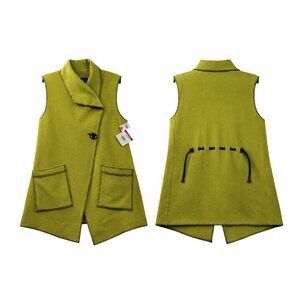 Janska Robin Sleeveless Small Oversized Fleece Vest Citron Color Pockets USA NEW